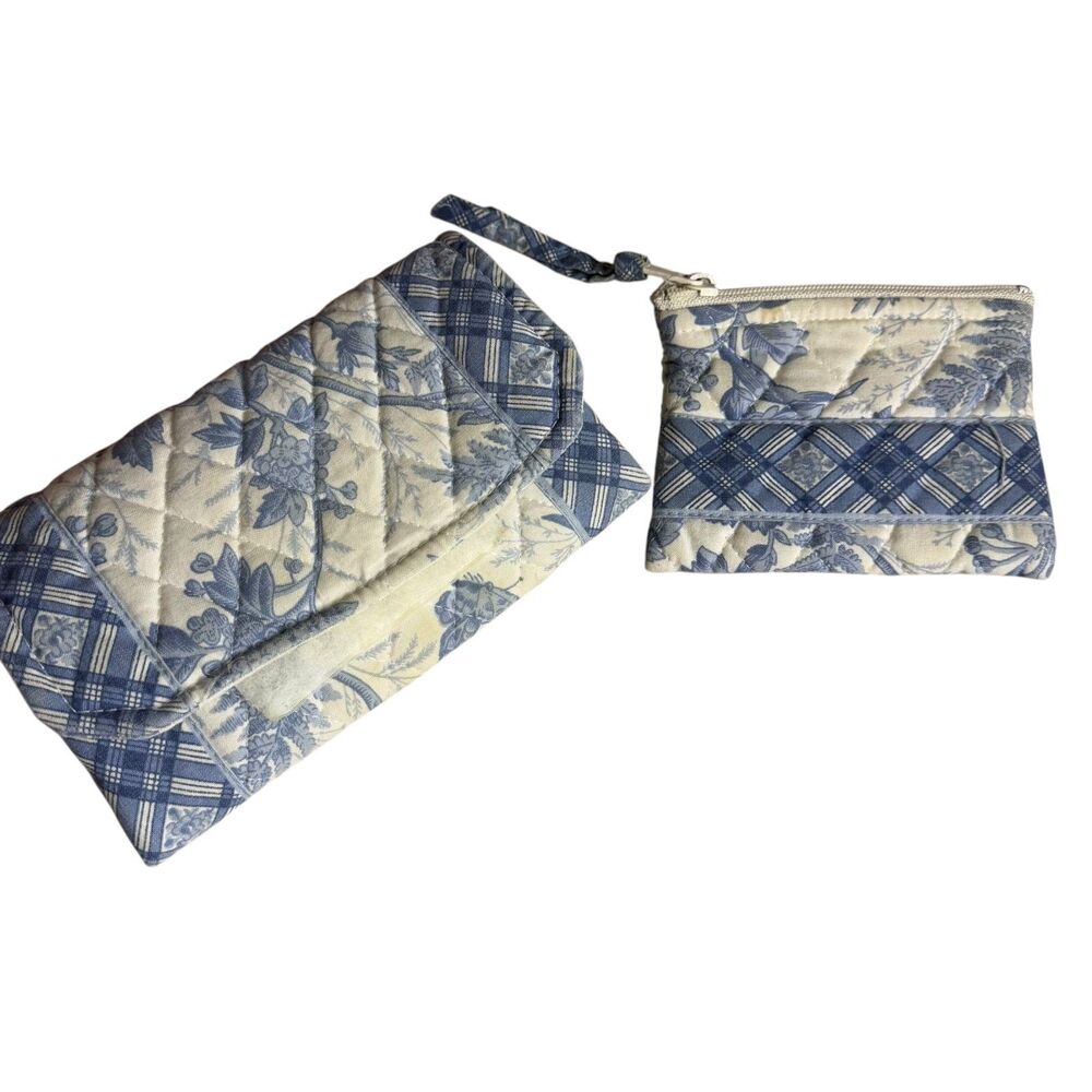 Vera Bradley Blue Toile Wallet Tri Fold Coin Purse Set Vintage Y2K 2001 Retired